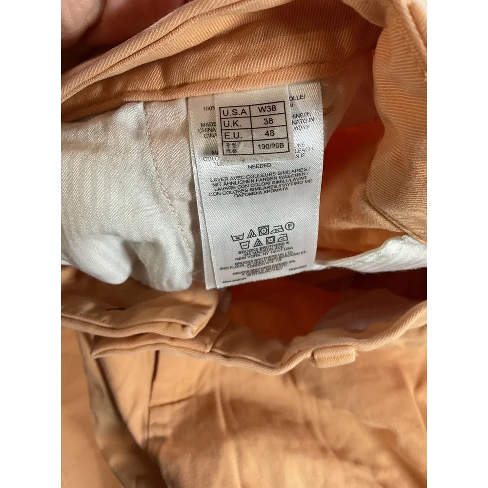 Brooks Brothers Mens Peach Orange Cotton Chino Shorts Size 38 Flat Front 1870